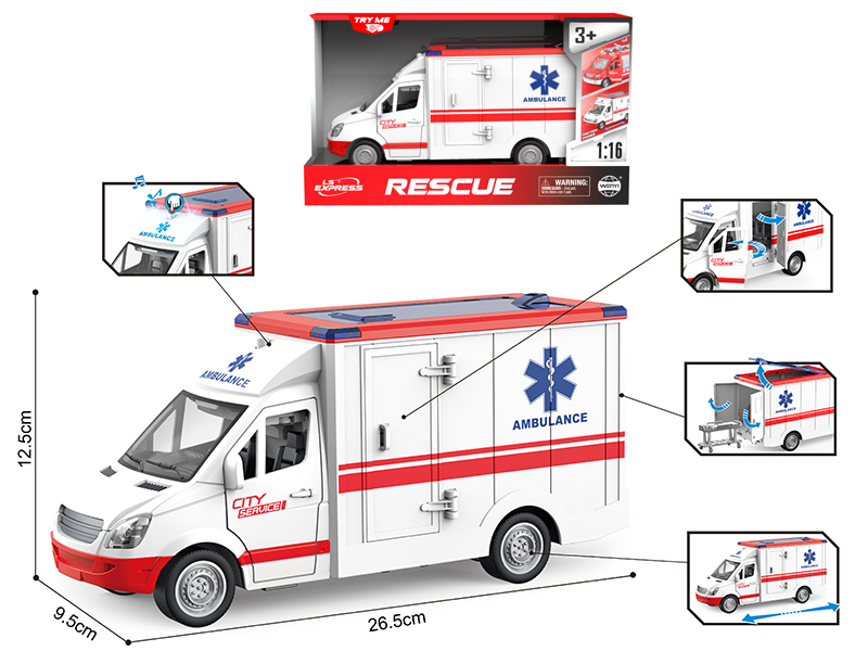 1:16 Friction Ambulance(With Light And Sound)