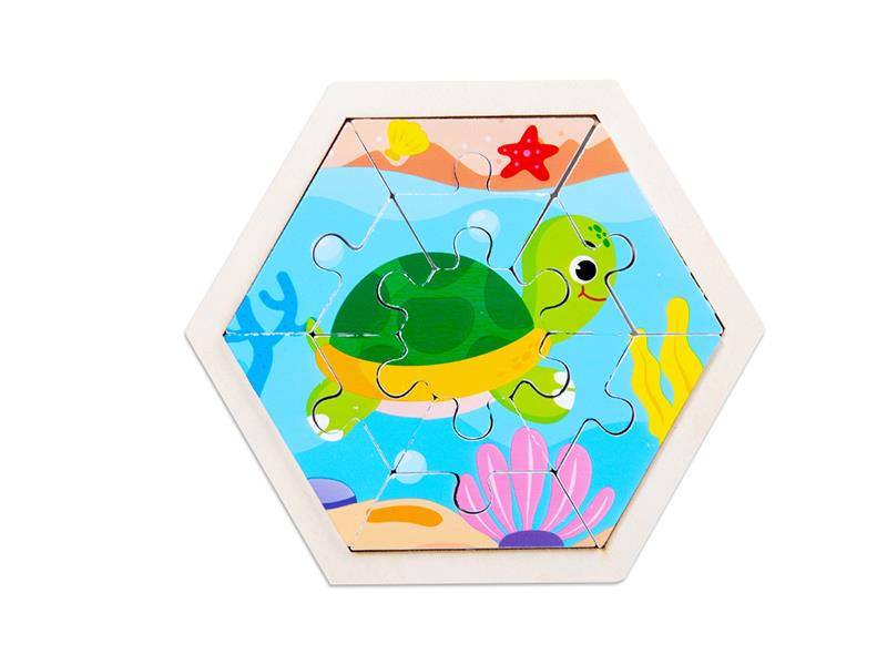 Wooden Hexagonal Puzzle - Turtle