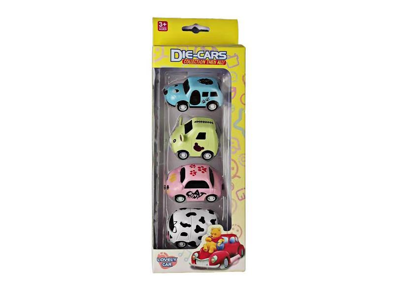 4PCS Pull Back Animal Cartoon Alloy Car