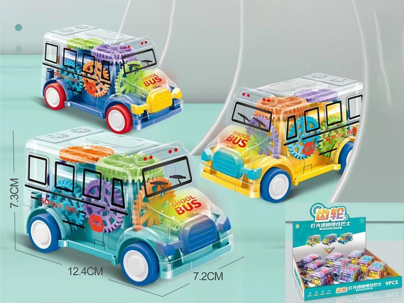 9PCS Friction Gear Transparent Bus With Light