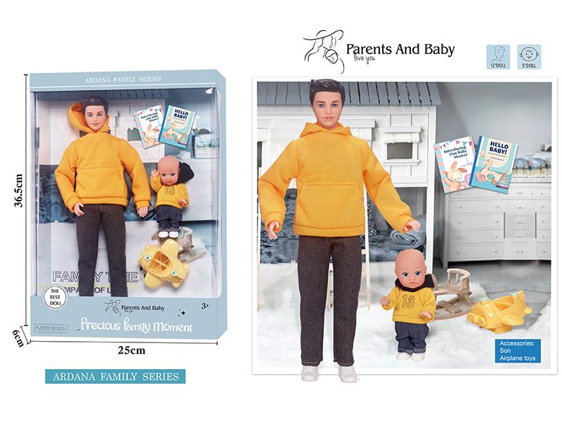 12 Inch Dad Joints Doll And 4.5 Inch Baby Doll Bedroom Set