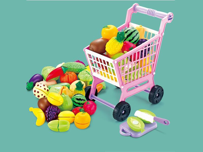 46Pcs Cart Tableware With Fruits And Vegetables (Pink)