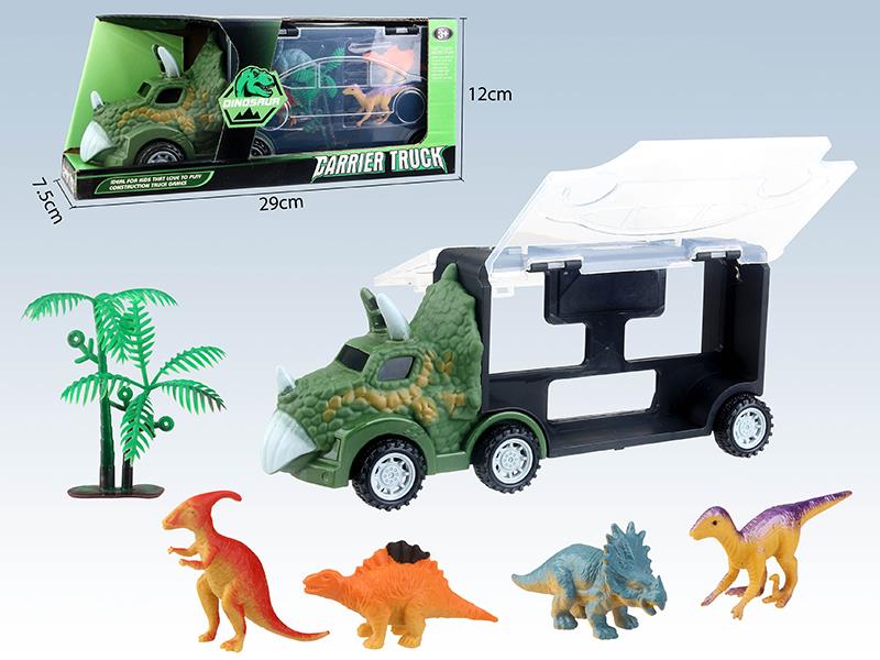 Dinosaur Slide Storage Car + 4 Dinosaurs + 1 Tree
