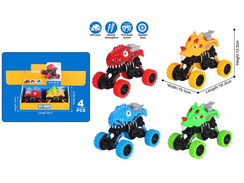 Double Pull Back 4WD Off-Road Dinosaur Car 4pcs