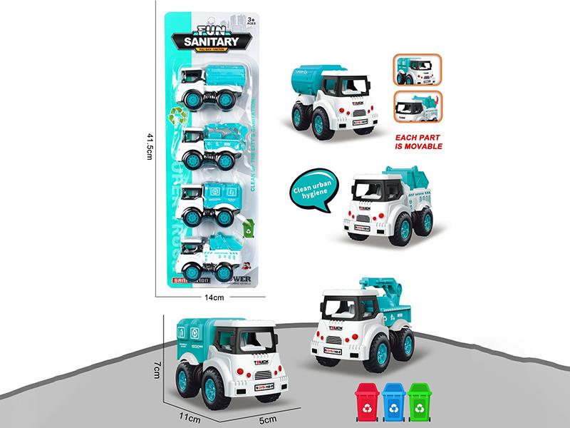 Pull Back Sanitation Trucks 4pcs