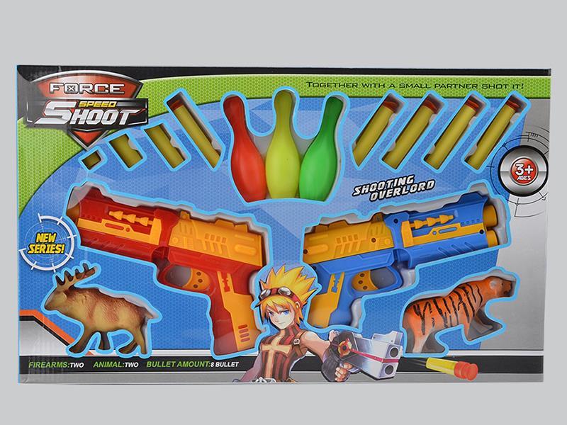 Blue And Red EVA Soft Bullet Gun With Animal Bowling Ball