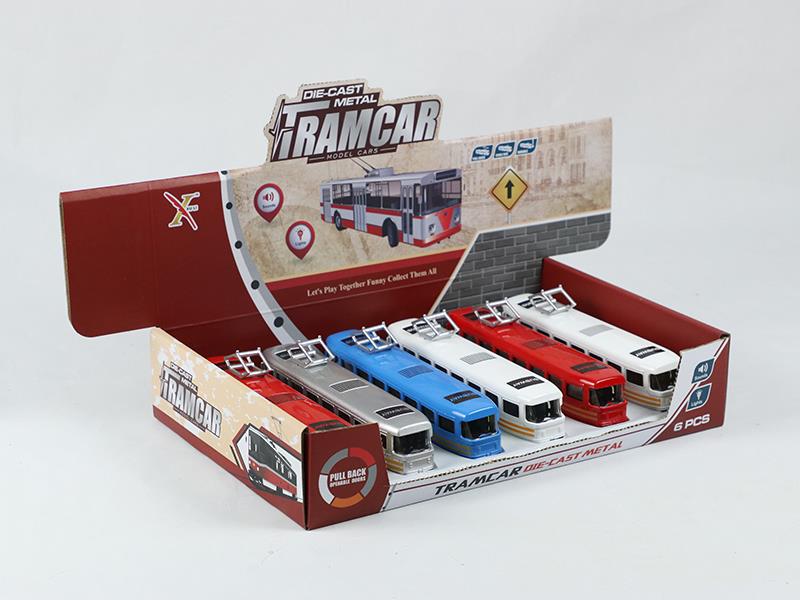 1:90 Pull Back Alloy Tram Car With Sound And Lights, 2 Doors Can Open(6PCS)