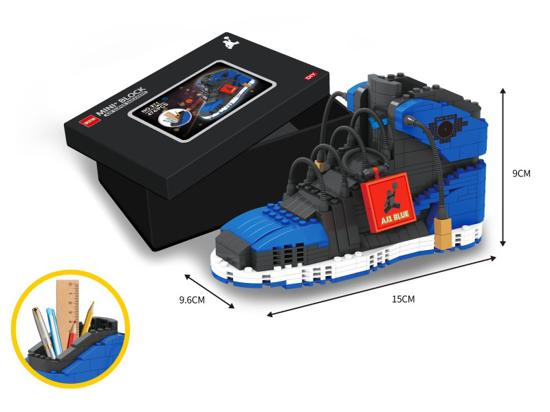 Mini Building Blocks Blue AJ1 Sneakers Pen Holder 474pcs