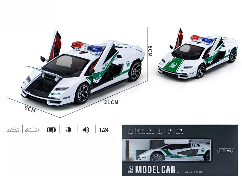 1:24 Lamborghini 800 Middle East Police Car Version Pull Back Alloy 4-Door Car Model With Sound And Light