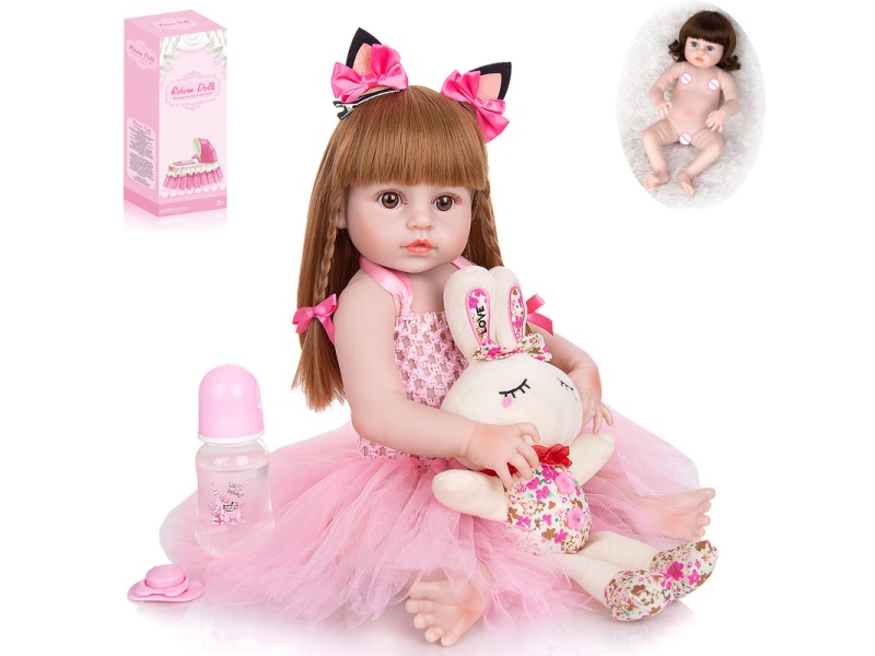 45cm High Simulation Reborn Doll (Wig Sheath)With Feeding-Bottle, Magnetic Pacifier, Diaper, Birth Card