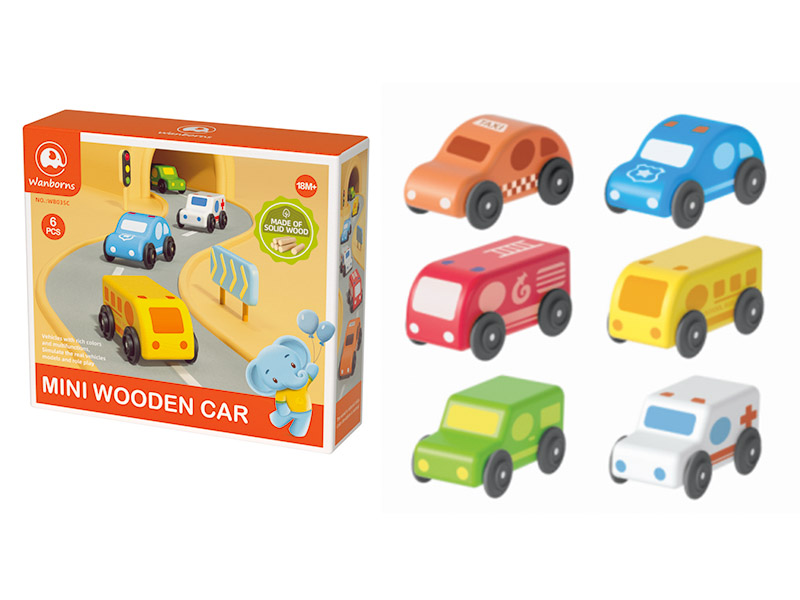 Wooden Mini Slide Cars 6pcs