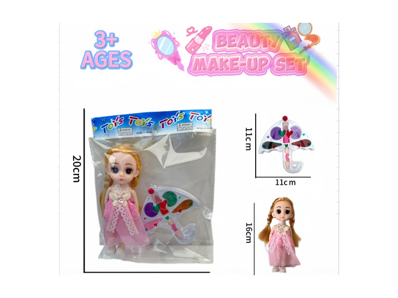 A children's makeup umbrella with a 6-inch doll