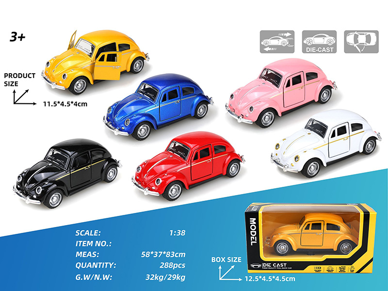 1:38 Volkswagen Beetle Pull Back Alloy Car Model