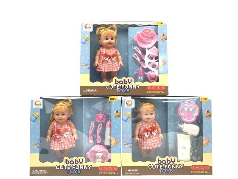 A Mixed Set Of Three Types Of 10-Inch Figurines And Dolls With Tableware