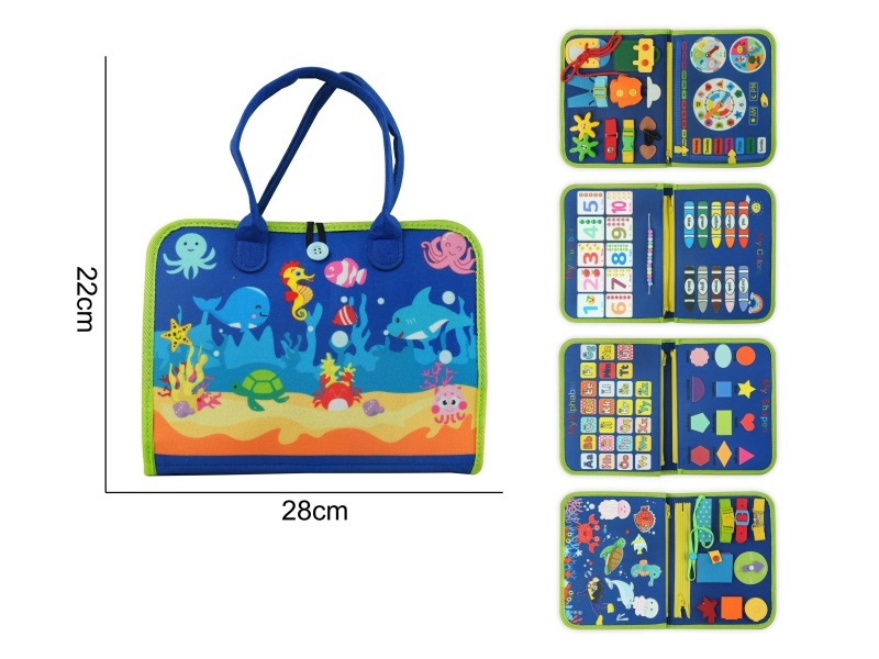 Montessori Early Childhood Education And Intelligence - A 5-Page Felt Book With A Gemstone Blue Ocean And A Busy Schedule