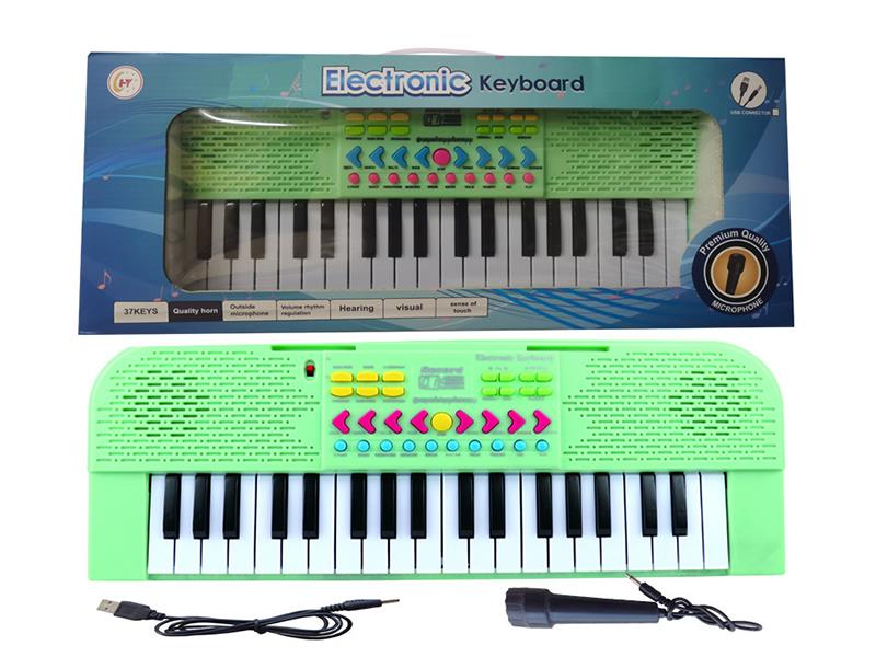 37 Keys Single Speaker Electronic Organ(Green, With USB, Microphone)