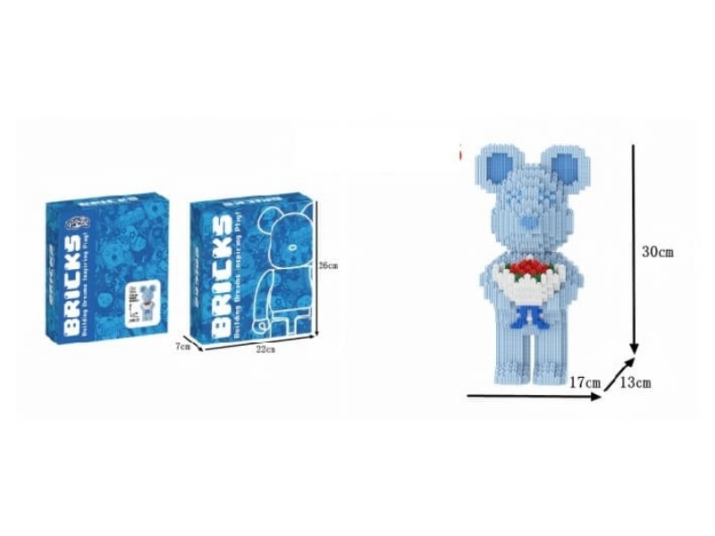 Hand-Held Flower Violent Bear (Blue) Building Blocks 1878Pcs
