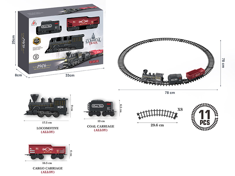 Rail Train Toy(Alloy Train Compartments*3, Not Included Batteries)11pcs