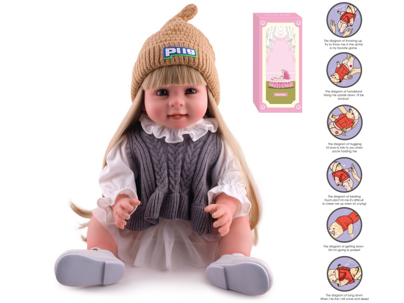 55cm Soft Plastic Reborn Doll(Wig Sheath) With Feeding-Bottle, Magnetic Pacifier, Diaper, Birth Card, With Gravity-Sensing Sound-Emitting Function