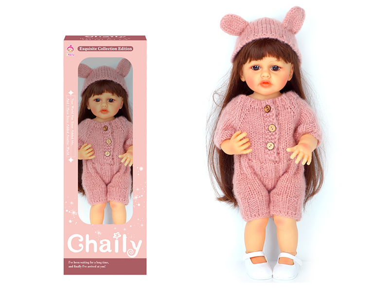 55CM Soft Glue High Simulation Baby Doll(Wig Sheath)With Diaper, Birth Card, Woollen Cap
