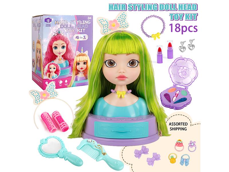 18pcs Hair Styling Doll Head Toy Kit