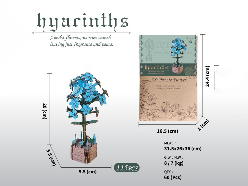 Diy 3D Wooden/Wooden Flower/Assembly Flower/Wooden Assembly Model Flower/Hyacinth