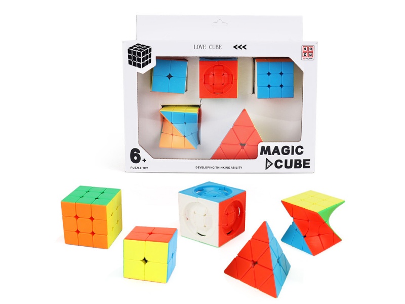 2X2 Rubik'S Cube + Square Within Circle Rubik'S Cube + 3X3 Rubik'S Cube + Twisted Rubik'S Cube + 3X3 Pyramid Rubik'S Cube