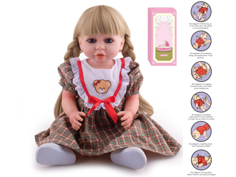 55cm Soft Plastic Reborn Doll(Wig Sheath) With Feeding-Bottle, Magnetic Pacifier, Diaper, Birth Card, With Gravity-Sensing Sound-Emitting Function