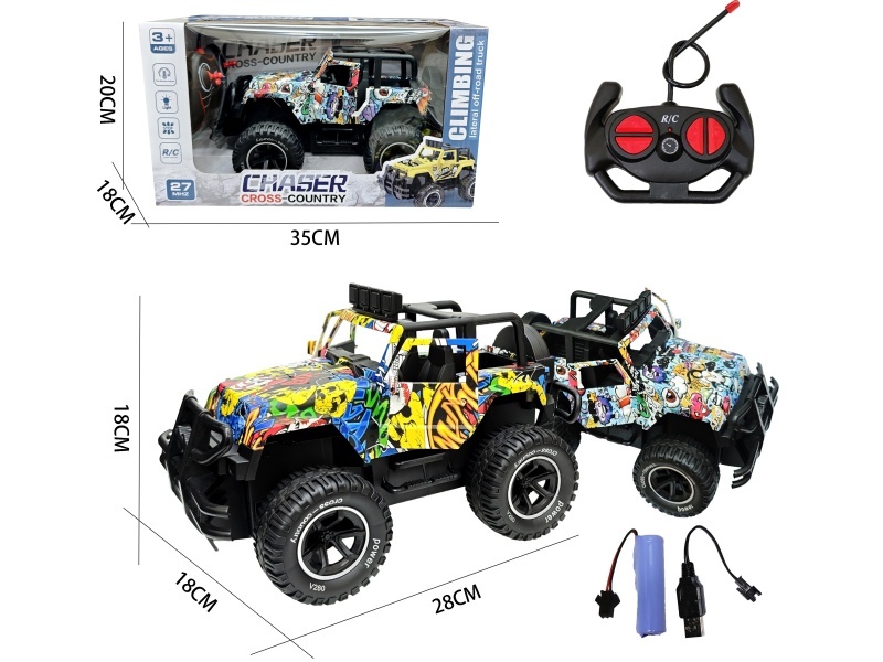 1:14 Four-Way Door Watermark Graffiti Wrangler Off-Road Remote Control Car (Manual Door Opening, Front Lights, Battery Included)
