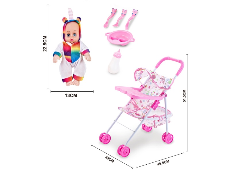 An Iron Trolley With A Dining Board And A 10-Inch Musical Empty Doll