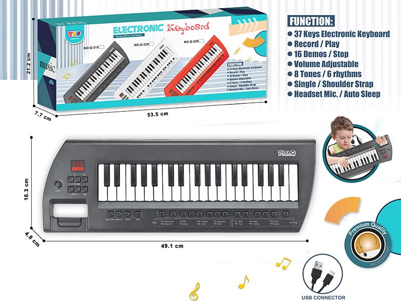37-Key Multifunctional Electronic Organ(Black)With Earphone Mic, TypeC Connector, Strap