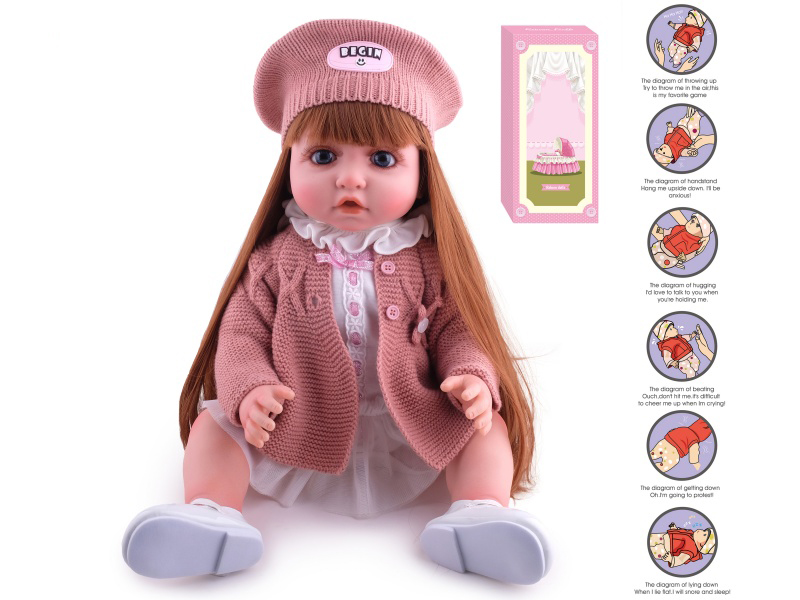 55cm Soft Plastic Reborn Doll(Wig Sheath) With Feeding-Bottle, Magnetic Pacifier, Diaper, Birth Card, With Gravity-Sensing Sound-Emitting Function