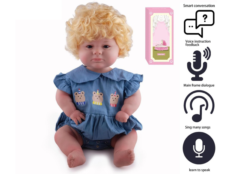 60cm Soft Plastic Reborn Doll(Hair Implanted By Machine)With Feeding-Bottle, Magnetic Pacifier, Diaper, Birth Card, With Smart Conversation, Recording Function