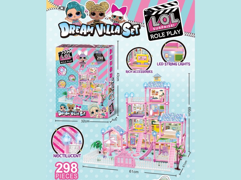 Night Light Diy Surprise Lol Villa House Castle Set (Diy Girl Dream House Mansion) 298Pcs