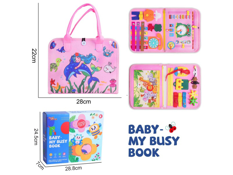 Montessori Early Education And Intelligence For Children - Pink Felt 3-Page Mermaid Busy Edition