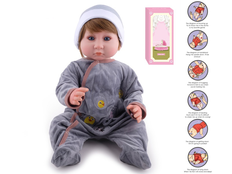55cm Soft Plastic Reborn Doll(Wig Sheath) With Feeding-Bottle, Magnetic Pacifier, Diaper, Birth Card, With Gravity-Sensing Sound-Emitting Function
