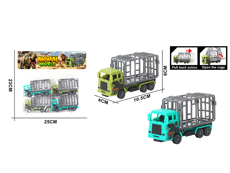 Pull Back Animal Transport Cage Cars 4pcs