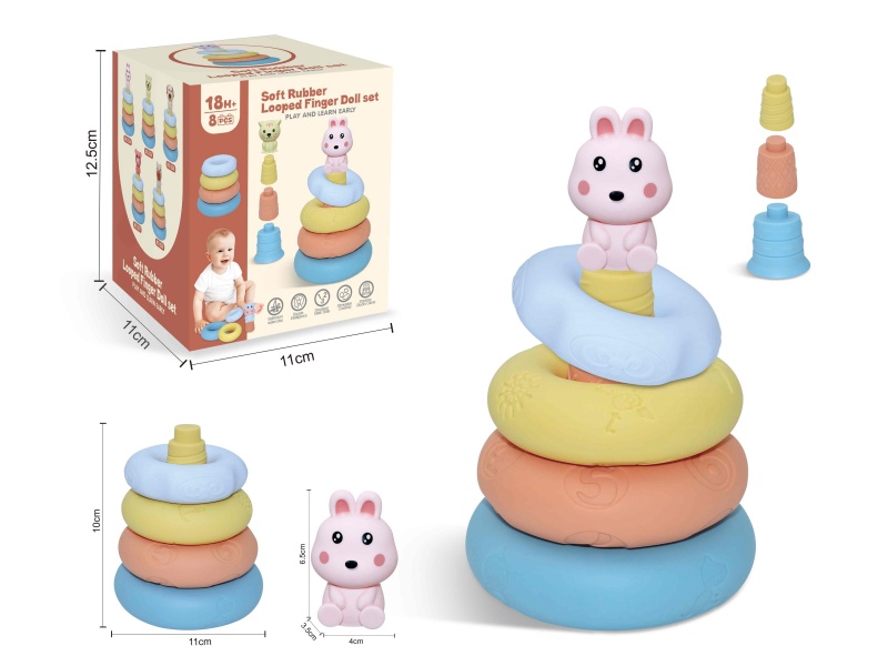 Soft Rubber Stacking Ring Finger Doll Set(Rabbit) 8PCS
