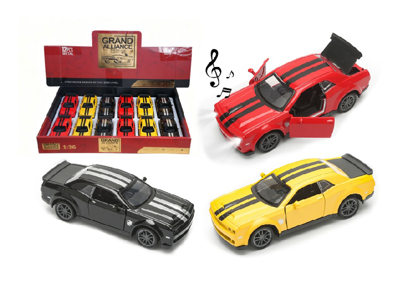 1:36 Rebound Alloy Car Model - Dodge With Lights And Music (12 Pieces/Display Box) Three-Color Mixed Set