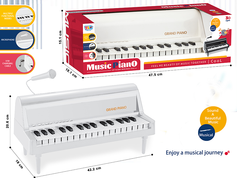 32-Key Electronic Organ With Microphone, USB Cable, Stand(White)