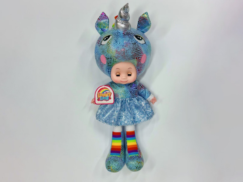 20-Inch Blue And Colorful Unicorn Voice-Controlled Music Doll (Bag)