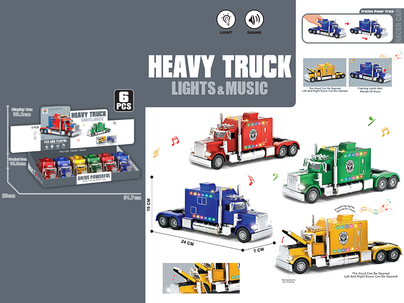 Pull Back Trailer With Sound And Lights 6pcs/Box