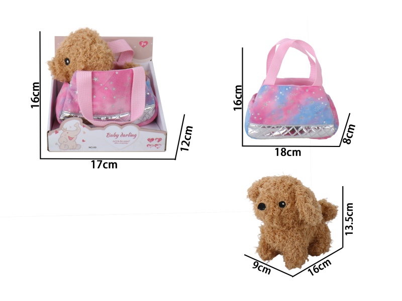 Filled Plush Long-Haired Dog + Bag