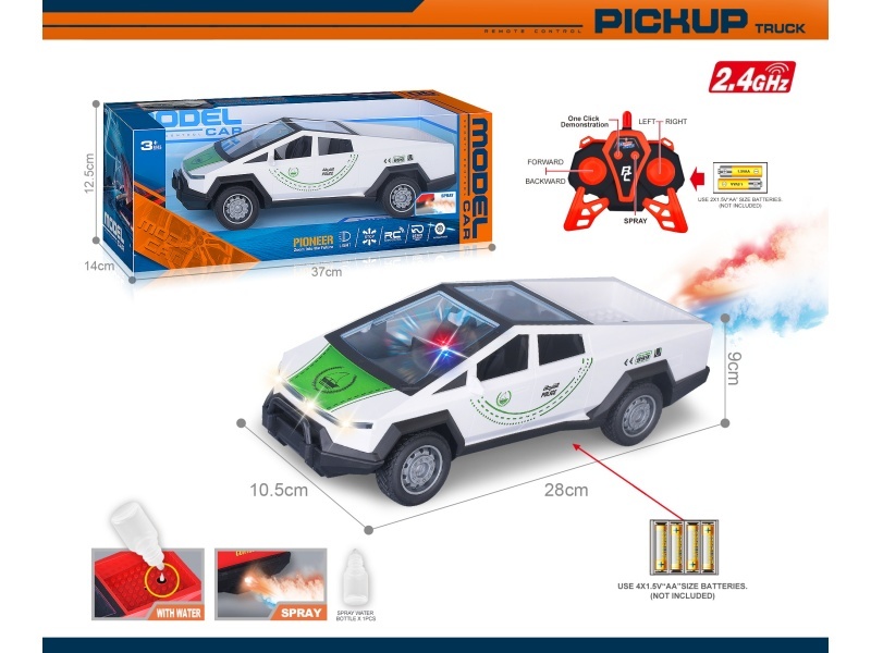 40Mhz 1:14 Six-Channel With Spray Light, One-Click Demonstration, Transparent Window Seat Transfer Printing Tesla Cyber Pickup Remote Control Police Car (Battery Not Included)