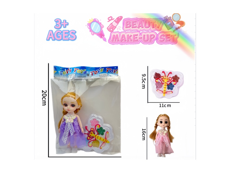 Children's makeup butterfly with 6-inch doll