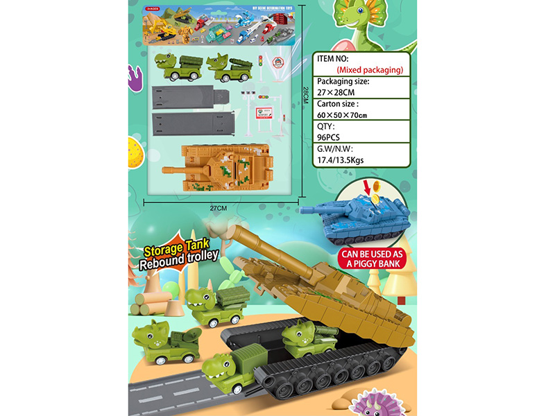 Storage Tank With 2 Pull Back Dinosaur Trucks Scene Set