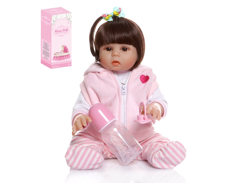 45cm Soft Plastic Soft Plastic Reborn Doll(Wig Sheath)With Feeding-Bottle, Magnetic Pacifier, Diaper, Birth Card