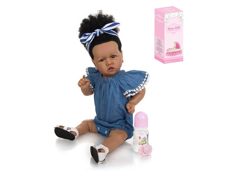 58Cm Reborn Soft Rubber High-Fidelity Baby Doll (Ordinary Pp Car Hair) With Baby Bottle, Magnetic Pacifier, Diaper, Birth Card, Shoes