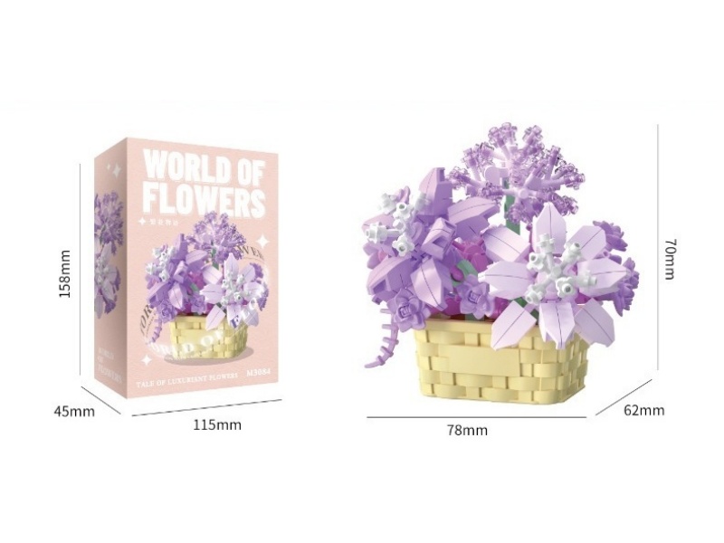 Building Blocks: 201 Pcs Of Blue Cherry Blossom Flower Basket