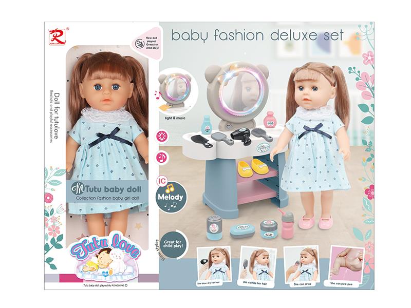 14" Doll + Dressing Table